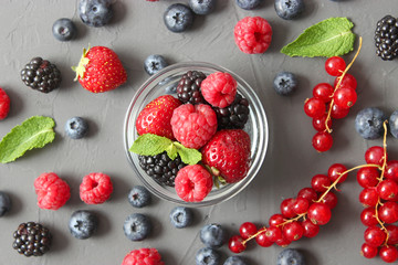 set of forest berries on the table top view.