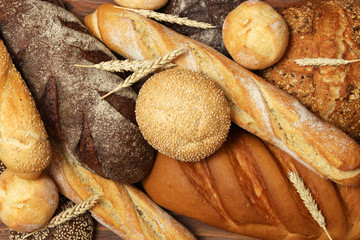 Set of different fresh bread top view.