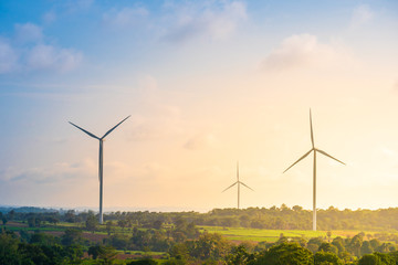 Green energy concept, eco power. Wind turbine located along the hill with the wind blowing all the time. Can produce renewable energy as well. Considered a clean energy.
