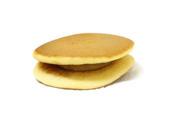 Japanese pancakes on white background.(Dorayaki)