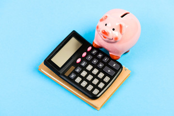 bookkeeping. financial report. planning counting budget. Commerece business. moneybox with...