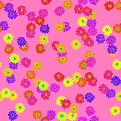 Colorful floral pattern on pink - seamless design tile
