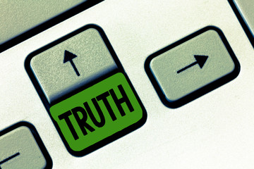 Text sign showing Truth. Conceptual photo the quality or state being true opposite of lying Telling...