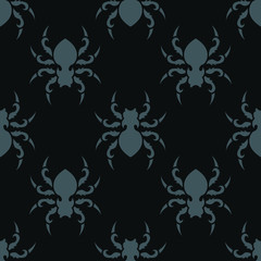 Decorative Spider on Dark Background Halloween Seamless Pattern