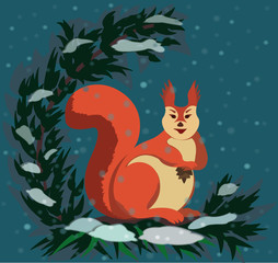 The squirrel sits on a barely in the paws holds a bump