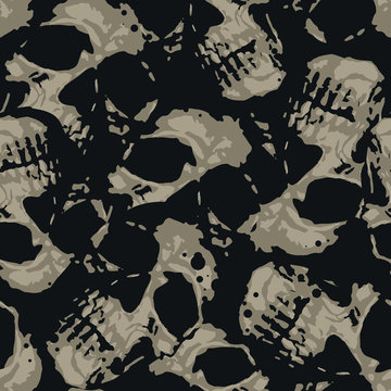 Grunge Skulls Halloween Seamless Pattern