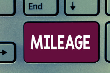 Writing note showing Mileage. Business photo showcasing Number of miles travelled or covered...