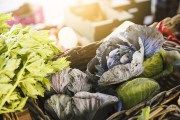 Fototapeta na wymiar Fresh organic vegetable at farmers market