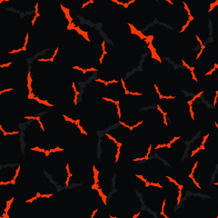 Orange and Gray Flying Bat Halloween Seamless Pattern