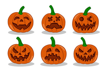 Pumpkin emoticon set. Vector illustration collection. Halloween pumpkin with various face expression.	