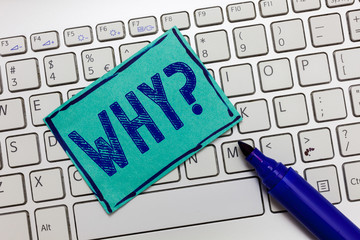 Handwriting text Why question. Concept meaning Asking for what reason and purpose Expressing...