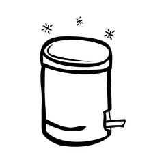 Simple Vector Outline Hand Draw Sketch of Closed Clean and tidy trash bin, at White