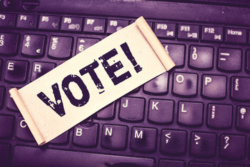 Writing note showing Vote. Business photo showcasing formal indication choice between two or more...