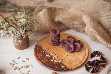 Dietary sweets without sugar. Dessert made from natural ingredients, home cooking. Candy for a healthy diet, vegetarian