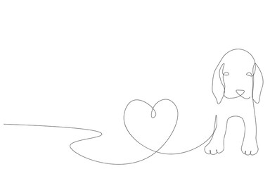 Beagle puppy love, line drawing vector illustration