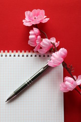 Notebook on a red background for study and records.