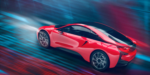 Obraz na płótnie Canvas Futuristic high speed sports car in motion (3D Illustration)