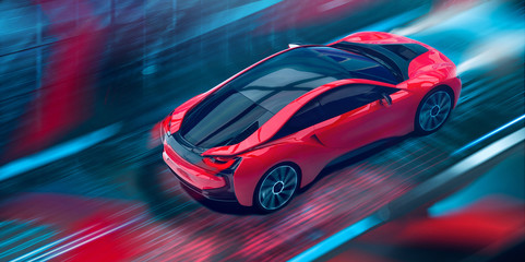 Fototapeta na wymiar Futuristic high speed sports car in motion (3D Illustration)