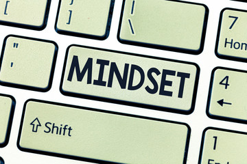 Conceptual hand writing showing Mindset. Business photo showcasing Established set of attitudes held by someone Positive attitude.