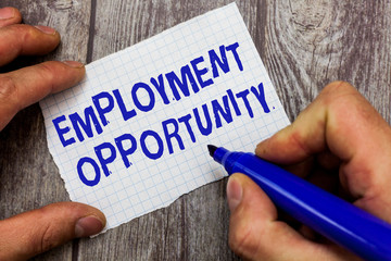 Handwriting text writing Employment Opportunity. Concept meaning no Discrimination against...