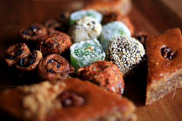 Oriental sweets are assorted, Turkish delight and baklava