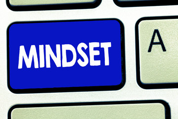 Writing note showing Mindset. Business photo showcasing Established set of attitudes held by someone Positive attitude.