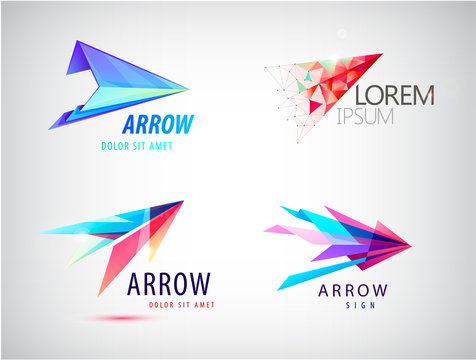 Vector Set Of Abstract Arrow Logos, Icons Isolated. Point Logo, Web Abstract, Direction