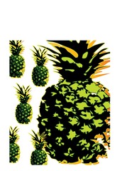 Green pineapple raw in retro style with background