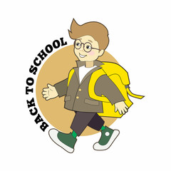 Little boy going to school. Cartoon character. Vector illustration.
