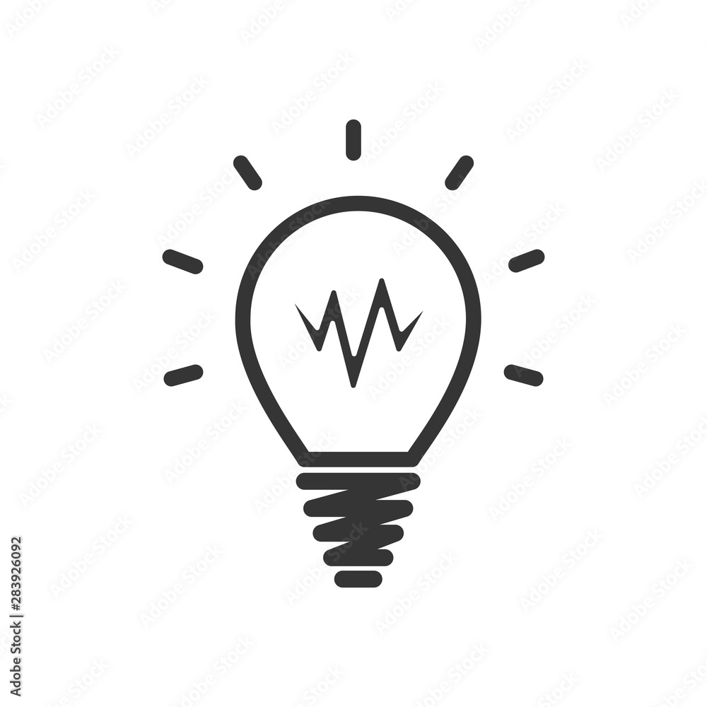 Poster bulb icon in line style vector, isolated on white background. idea sign. solution, thinking concept,