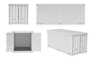 White shipping freight containers. 3d rendering illustration - obrazy, fototapety, plakaty