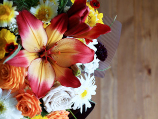 Beautiful Bouquet of flowers of roses, lilies, gerberas
