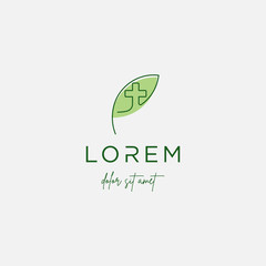 leaf cross logo design vector nature medicine icon