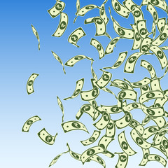 Indian rupee notes falling. Floating INR bills on 