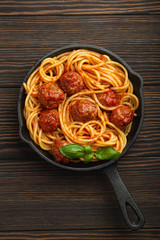 Meatballs pasta in tomato sauce
