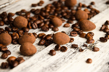coffee beans and cinnamon sticks