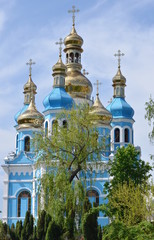 Fototapeta na wymiar Typical orthodox temple in Ukrainian countryside