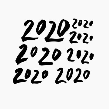Set of Handwritten lettering of 2020. Happy New Year. Brush calligraphy. Vector illustration.