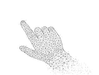 Index finger touching abstract space. Polygonal illustration from triangles and points on white background