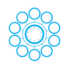 Template for infographics on 10 positions. Circles arranged in a circle with arrows. Color blue on white background