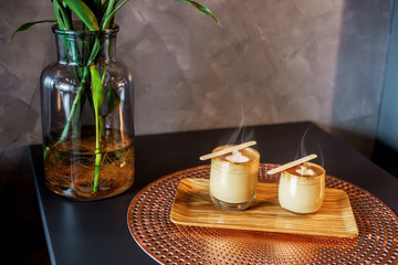 Hot cappucino in coffee shop.