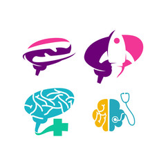 Brain Logo template Think idea concept Brainstorm power thinking icon