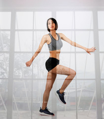 Fototapeta premium sporty woman in sportswear on white background. healthy sport fitness lifestyle