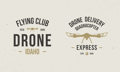 Logo of Drone flying club and Drone delivery with drones silhouettes. Logo template for Drone business. Vector Illustration 
