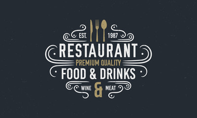 Vintage luxury restaurant logo or poster template. Vintage emblem for restaurant. Restaurant menu design. Vector illustration