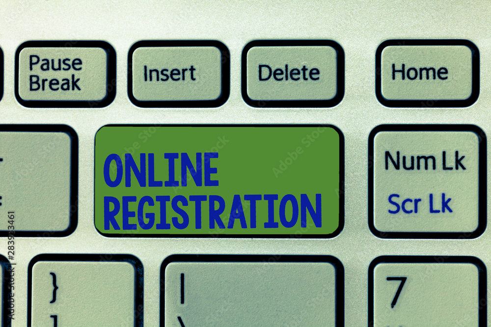 Poster writing note showing online registration. business photo showcasing process to subscribe to join an 