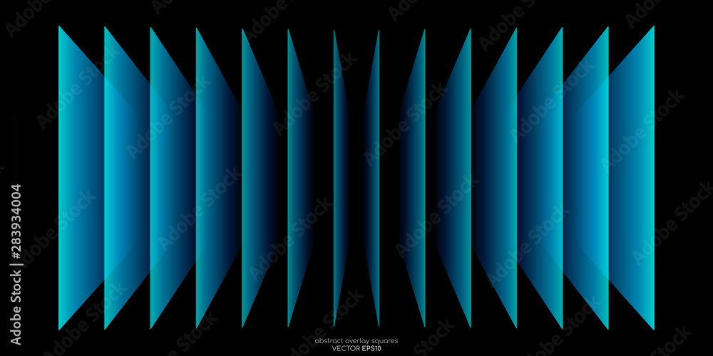 Poster abstract 3d perspective transparent rectangles overlay pattern by green blue colors on black backgro