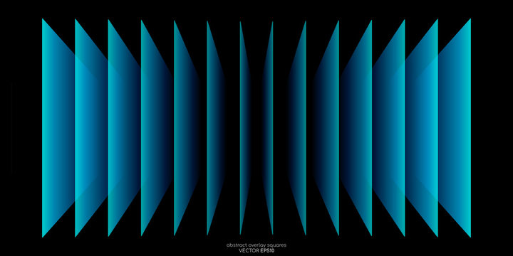 Abstract 3D perspective transparent rectangles overlay pattern by green blue colors on black background. Vector illustration in concept technology, modern.