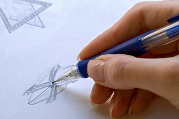 Drawing Jewelry Design. Artist designer drawing sketch jewelry on paper . Design Studio. ...