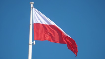 Polish flag waving on mast in slow motion 180fps 